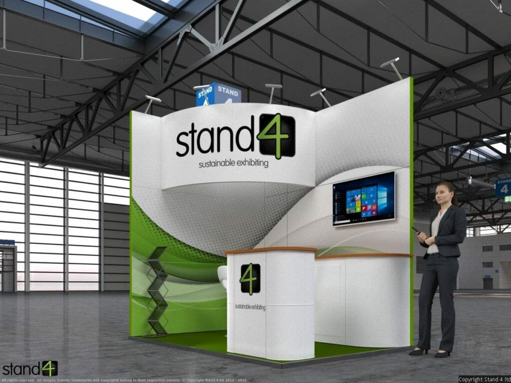 small exhibition stand with curved header